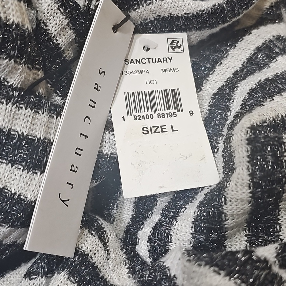 Sanctuary Nikolai Striped Black And White LS Turtle Neck Top, Size L - Picture 4 of 4